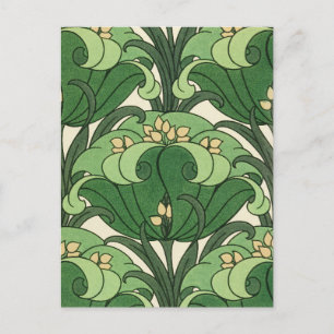 Carte Postale Motif floral de lotus Art nouveau vert sauge