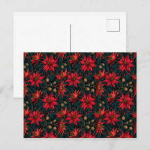 Carte Postale Motif floral de Noël rouge foncé