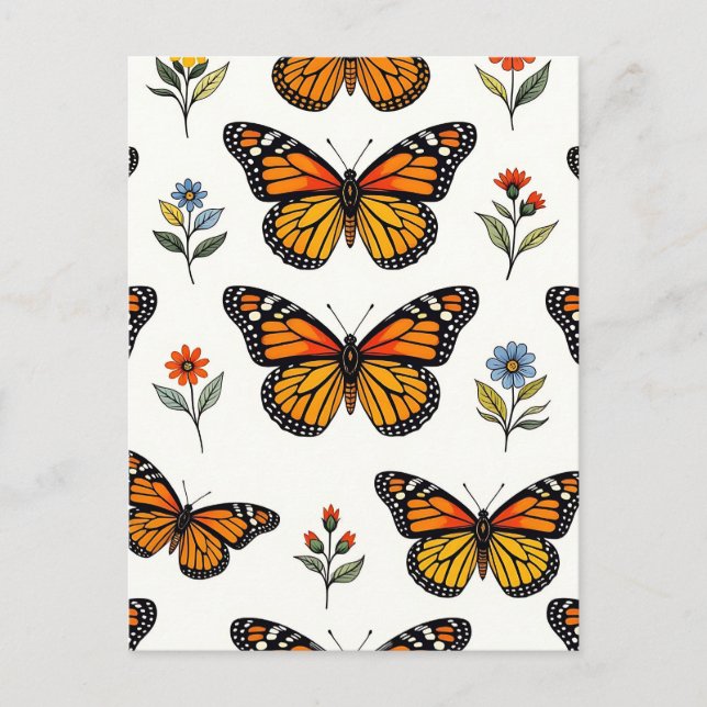 Carte Postale Motif floral de papillon monarque (Devant)
