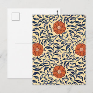 Carte Postale Motif floral de pivoine chinoise Art nouveau vinta