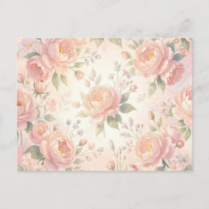 Carte Postale Motif floral de pivoine rose tendre
