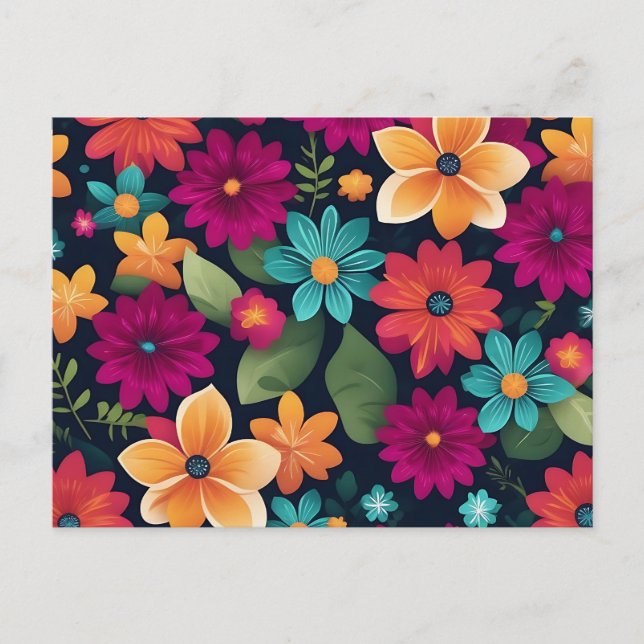 Carte Postale Motif floral de printemps dynamique (Devant)