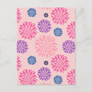 Carte Postale Motif floral décoratif rose violet et bleu