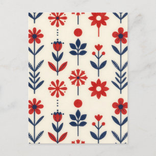 Carte Postale Motif floral folklorique rouge et marine