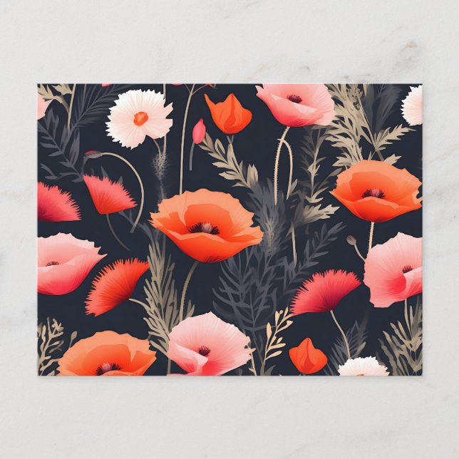 Carte Postale Motif floral foncé avec des pavots (Devant)