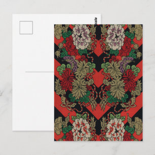 Carte Postale Motif floral japonais vintage pivoine rouge noir