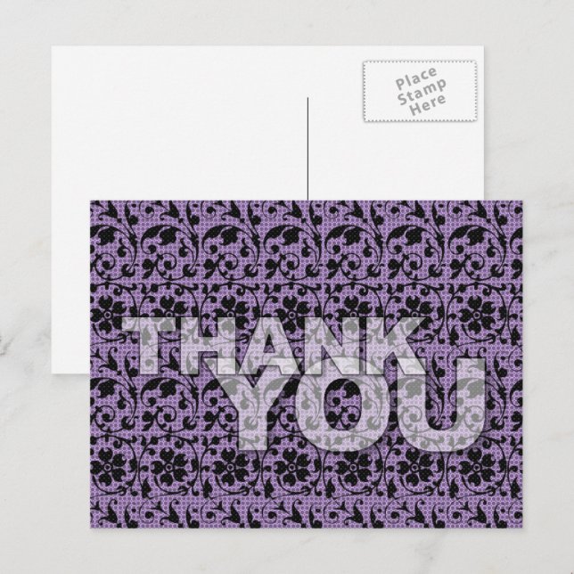 Carte postale motif floral Merci Violet (Devant / Derrière)