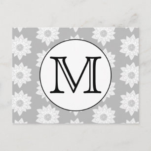 Carte Postale Motif floral, Monogramme personnalisé noir et blan
