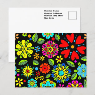 Carte Postale Motif floral rétro sans couture avec couleurs néon