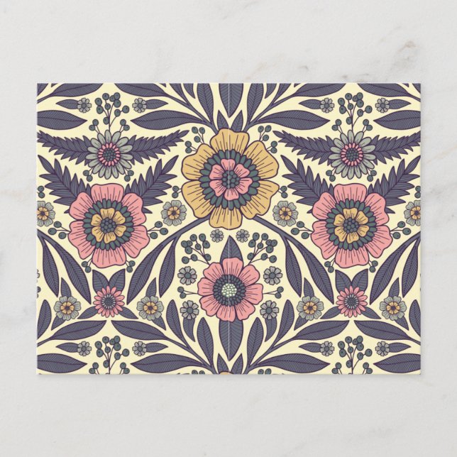 Carte Postale Motif Floral rose et bleu sans joint (Devant)