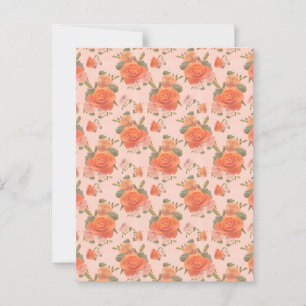 Carte Postale motif floral rose orange rose mariage printemps