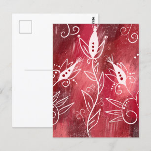 Carte Postale Motif Floral Rouge Et Blanc