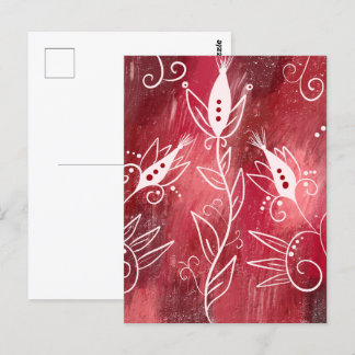 Carte Postale Motif Floral Rouge Et Blanc