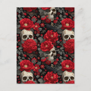Carte Postale Motif floral sans couture de corbeau et de crâne g