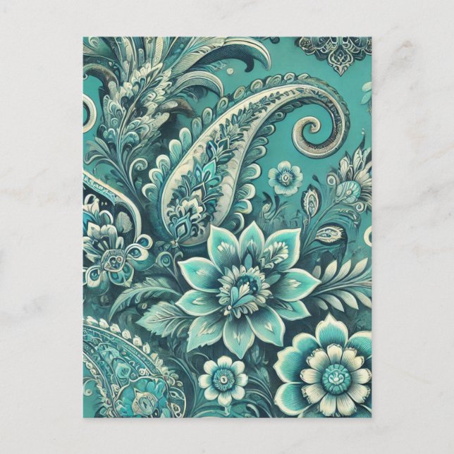 Carte Postale Motif floral turquoise Paisley (Devant)