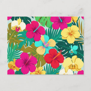 Carte Postale Motif floral vibrant d'hibiscus tropical
