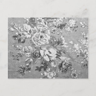 Carte Postale motif floral vintage en tissu noir et blanc