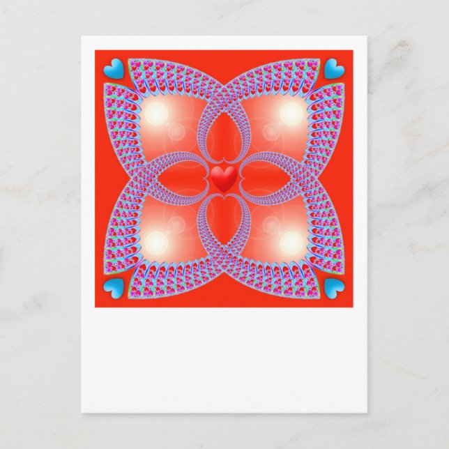 Carte Postale Motif fractal du coeur celtique rouge (Devant)