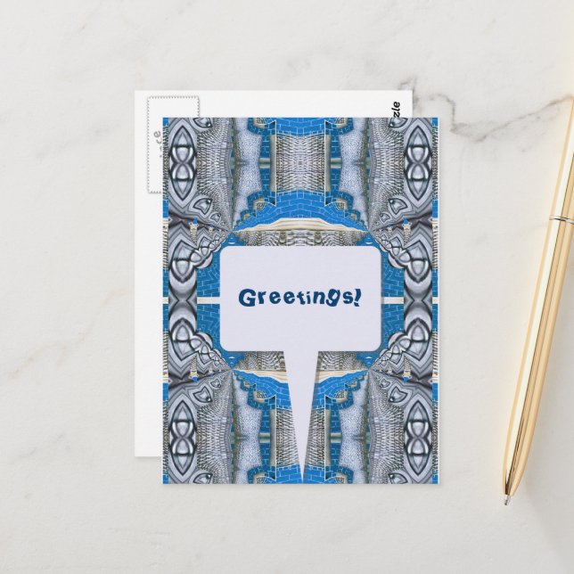 Carte Postale Motif fractal et texte de plaisir psychédélique (Devant/Arrière en situation)