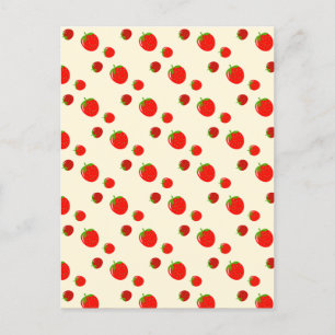 Carte Postale Motif fraise rouge sur rose pâle