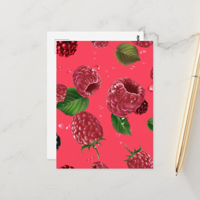 Carte Postale Motif framboise (Devant/Arrière en situation)
