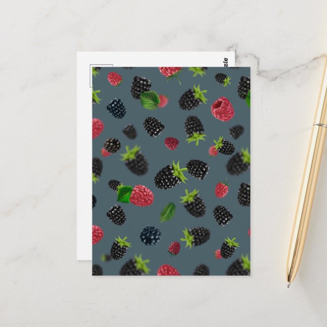 Carte Postale Motif framboise 2 (Devant/Arrière en situation)