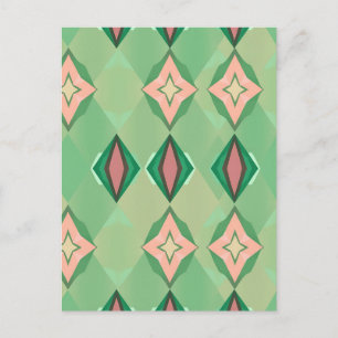 Carte Postale Motif géométrique rétro vert rose diamant étoile