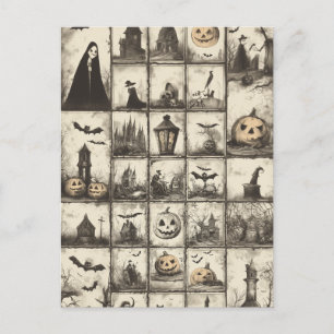Carte Postale Motif Halloween de style vintage avec couleur sépi