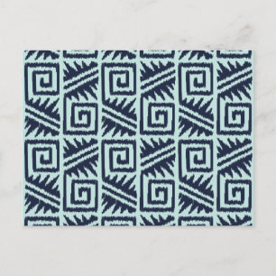 Carte Postale Motif Ikat Aztec - Indigo et bleu clair