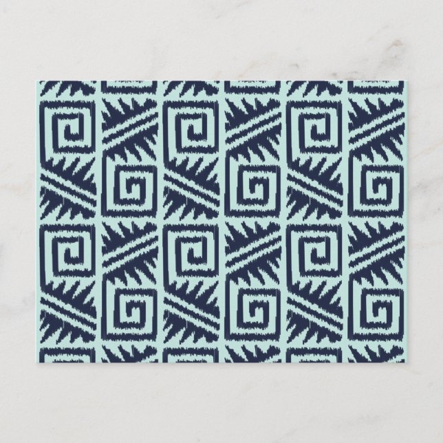 Carte Postale Motif Ikat Aztec - Indigo et bleu clair (Devant)