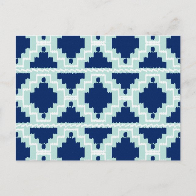 Carte Postale Motif Ikat Aztec - Indigo et bleu clair (Devant)