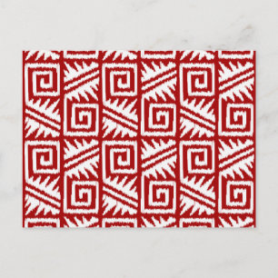 Carte Postale Motif Ikat Aztec - Rouge foncé et blanc