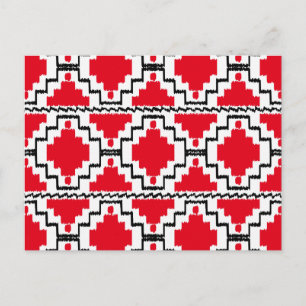 Carte Postale Motif Ikat Aztec - Rouge, Noir et Blanc