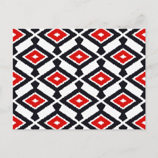 Carte Postale Motif Ikat - Rouge foncé, noir et blanc (Devant)