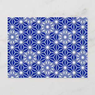 Carte Postale Motif japonais Asanoha - bleu cobalt