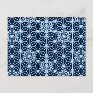 Carte Postale Motif japonais Asanoha - Bleu indigo