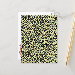Carte Postale Motif léopard en vert menthe sur beige