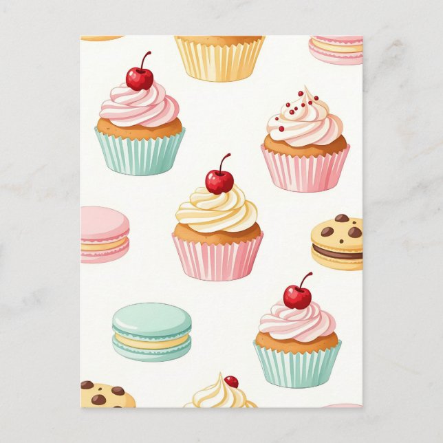 Carte Postale Motif Macaron Gâteau Sucré (Devant)