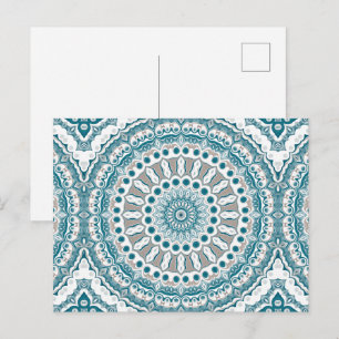 Carte Postale Motif Mandala Côtier Sarcelle et Beige