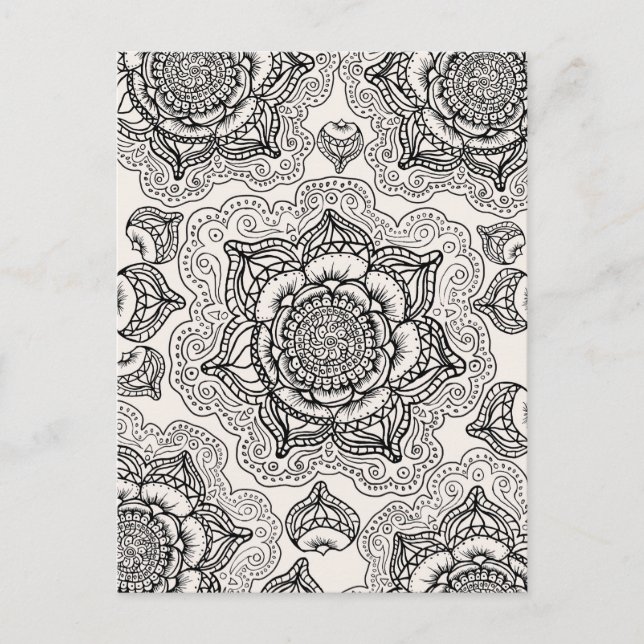 Carte Postale Motif Mandala super noir et blanc (Devant)
