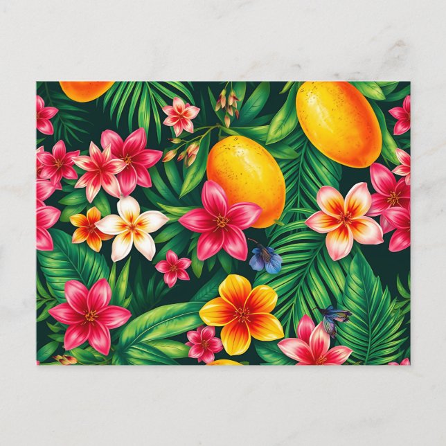 Carte Postale Motif Mangue Tropicale et Feuille de Palmier (Devant)