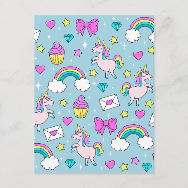 Carte Postale Motif mignon de licorne (Devant)