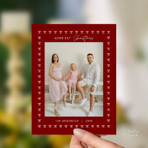 Carte Postale Motif moderne Deep Red Bow Famille Photo Noël