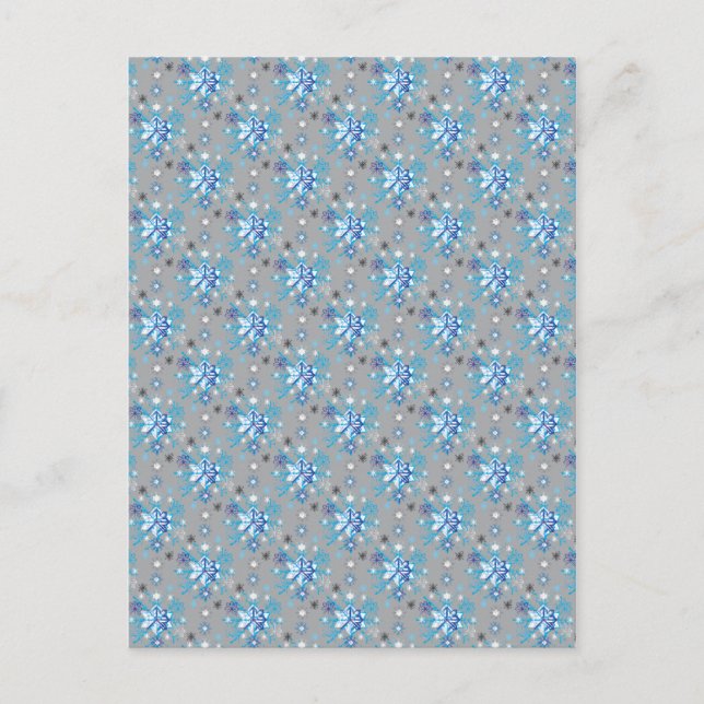 Carte Postale Motif moderne gris et bleu Holiday Snowflakes (Devant)