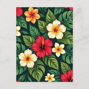 Carte Postale Motif Monstera Hibiscus Tropical