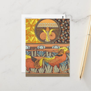 Carte Postale Motif oiseau de la nature Art nouveau français vin
