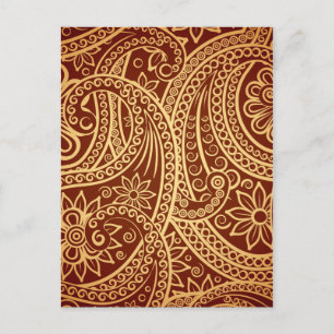 Carte Postale Motif or et cachemire rouge