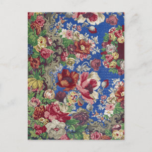 Carte Postale Motif ornemental de rose victorienne bleu royal