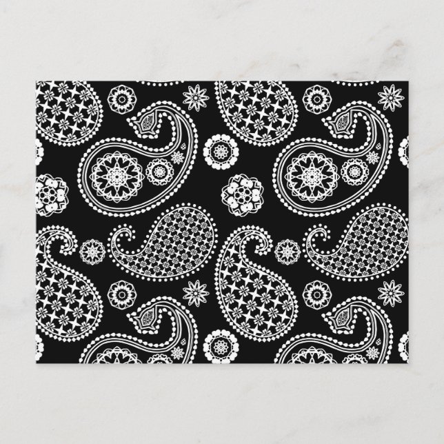 Carte Postale Motif Paisley, noir et blanc (Devant)