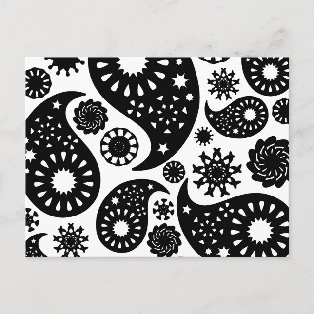 Carte Postale Motif Paisley noir et blanc. (Devant)